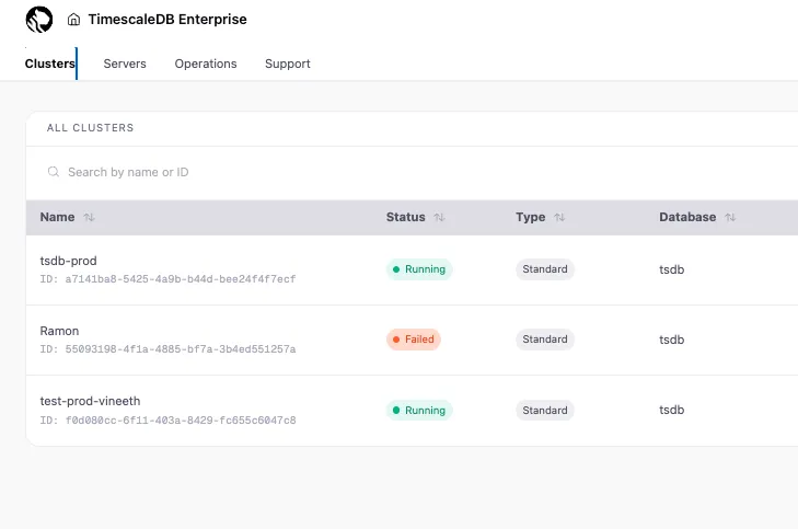 TimescaleDB Enterprise console